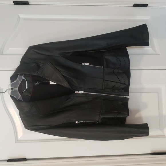 NWT Gorgeous leather White House Black market jacket Size Medium. Peplum - Picture 1 of 5